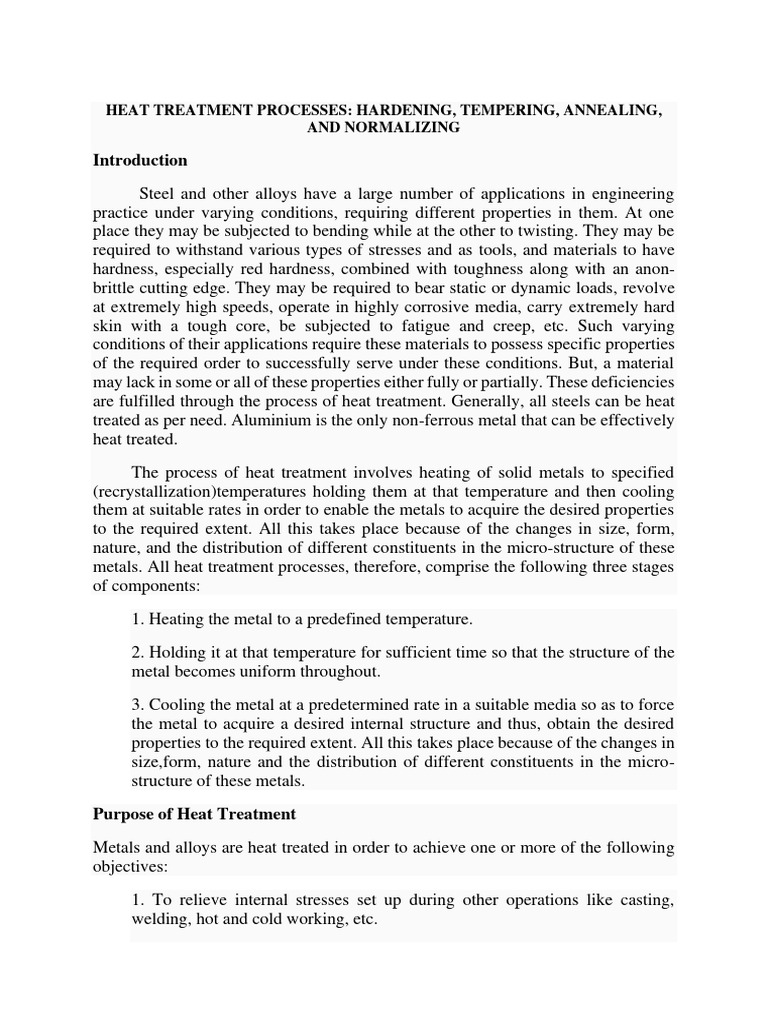 Heat Treatment Objectives and Processes | PDF | Heat Treating | Steel