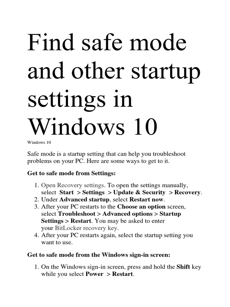 8find Safe Mode and Other Startup Settings in Windows 10 | PDF ...