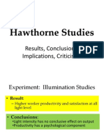 Hawthorne Studies: Results, Conclusions, Implications, Criticisms