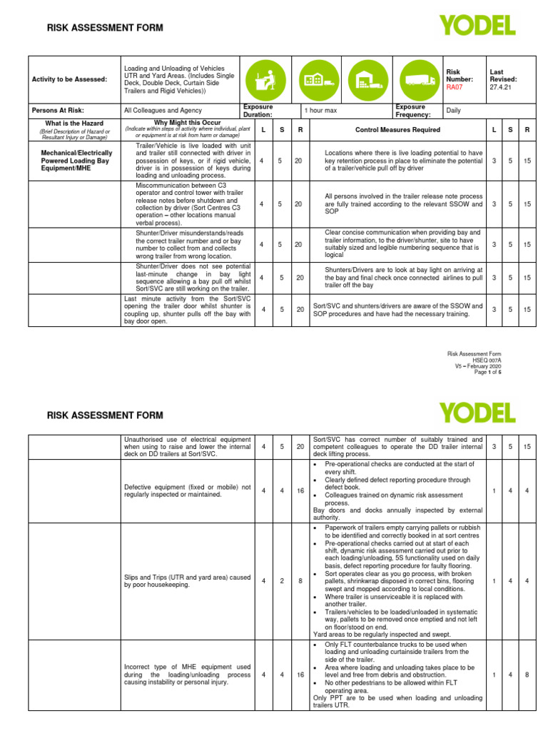 RA 07 Loading and Unloading of Vehicles 27.4.21 V5 Feb 2020 | PDF ...