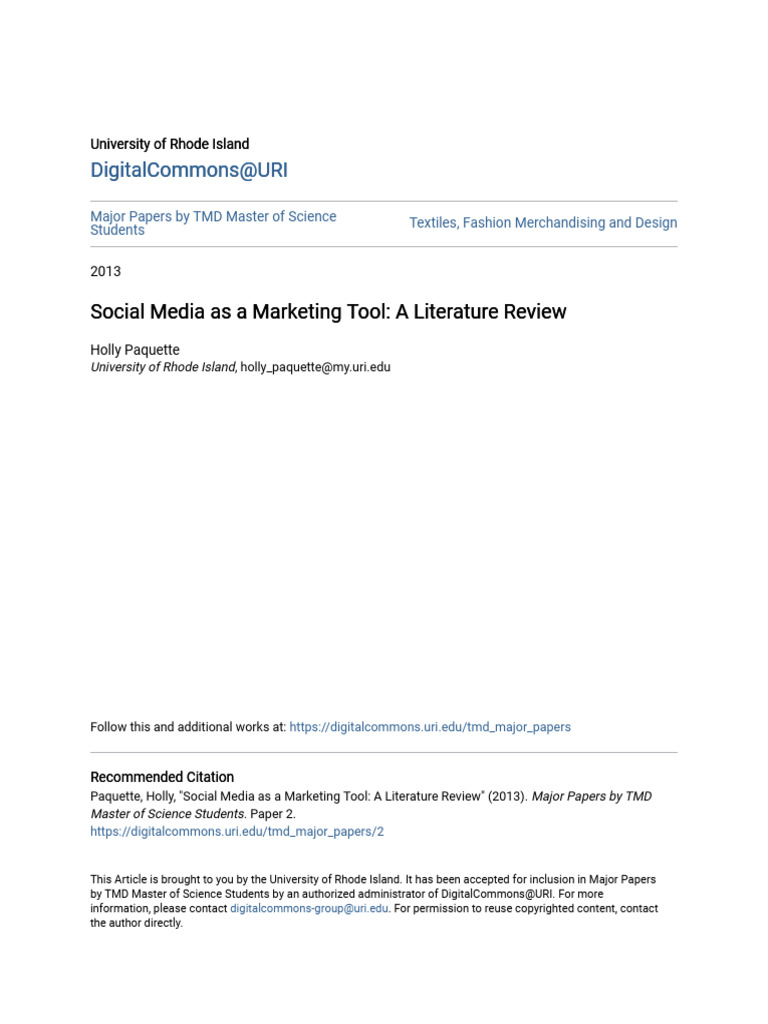 Social Media As A Marketing Tool - A Literature Review | PDF | Popular ...