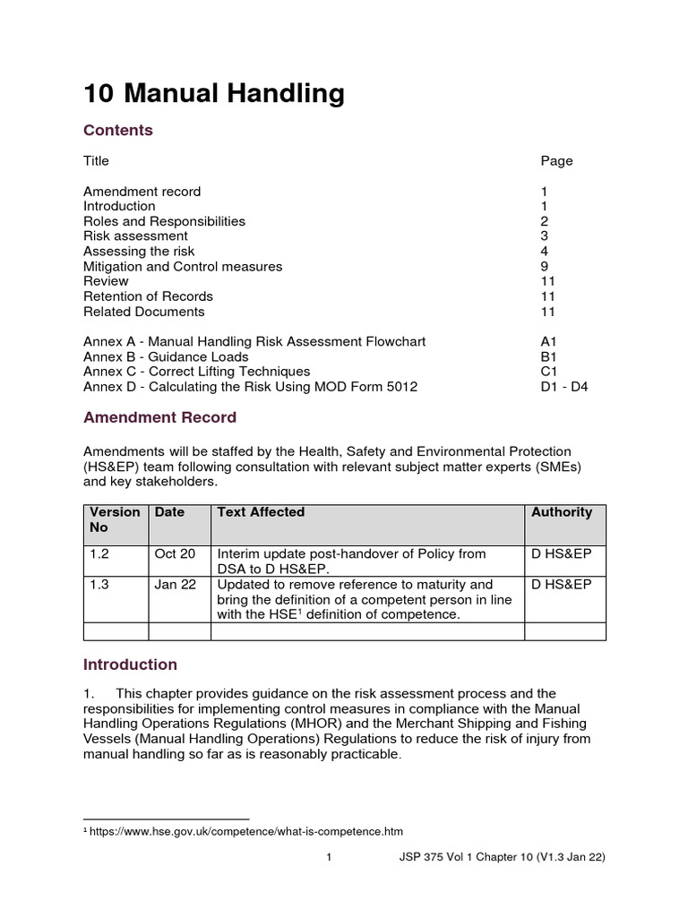 Manual Handling Risk Assessment Guide | PDF | Risk | Risk Assessment