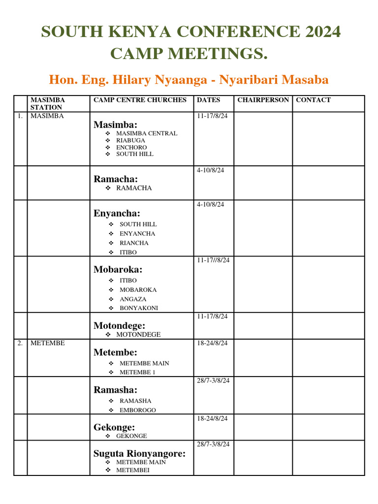 Camp Meetings Arrangement 2024 Pdf