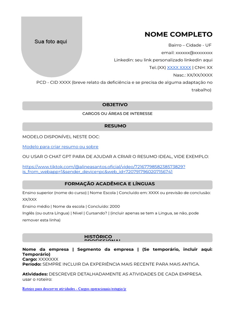 Modelo de Currículo Profissional Completo | PDF | Carreira e Crescimento