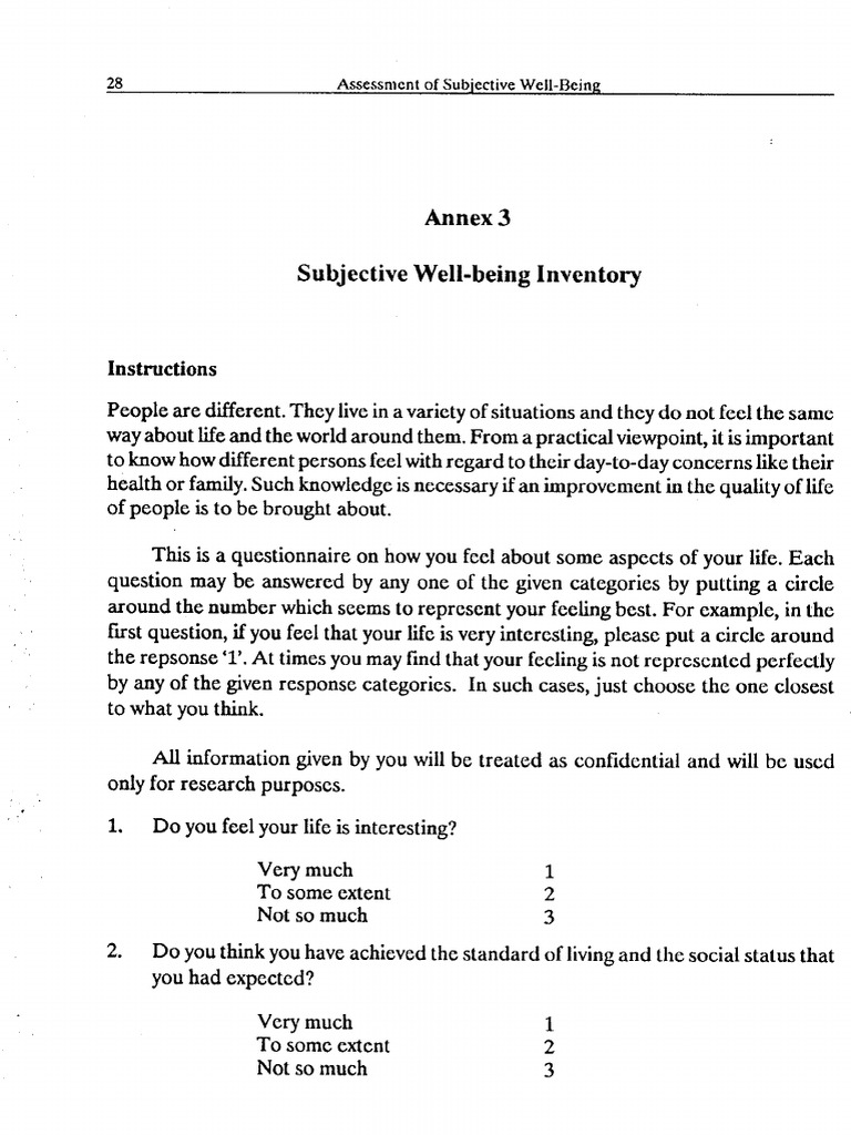 Subjective Well Being Inventory | PDF