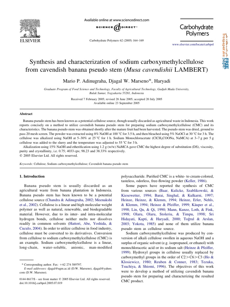 Synthesis and Characterization of Sodium Carboxymethylcellulose From ...