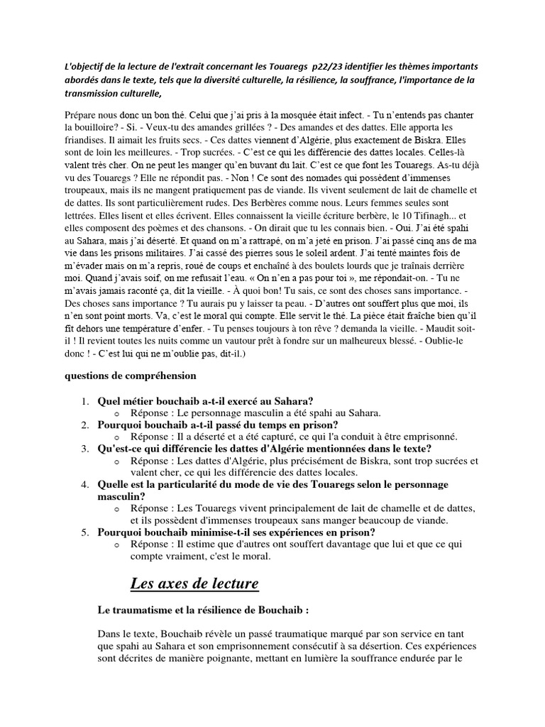 La Lecture de L'extrait Concernant Les Touaregs 23 | PDF | Souffrance ...