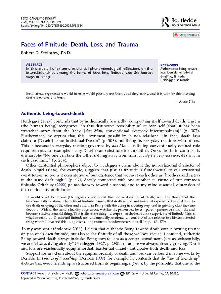 Faces of Finitude Death, Loss, and Trauma. | PDF | Martin Heidegger ...