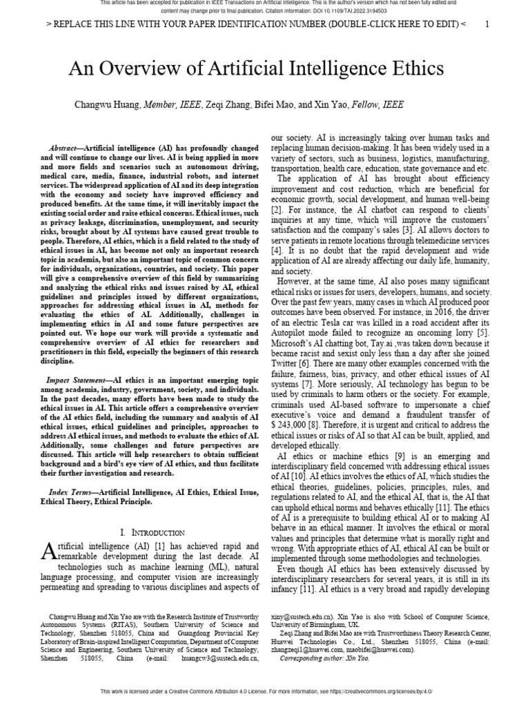 Overview of AI Ethics Issues | PDF | Artificial Intelligence ...