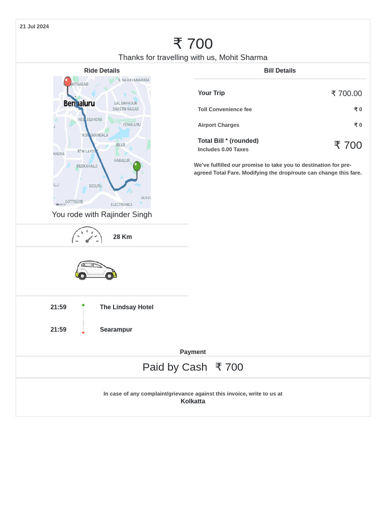 Cab Bill Template PDF Invoice Fare