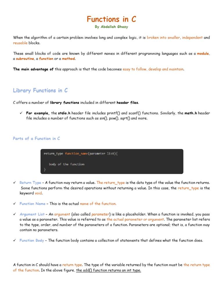 C Functions From The Depths 1720765565 | PDF | Parameter (Computer ...