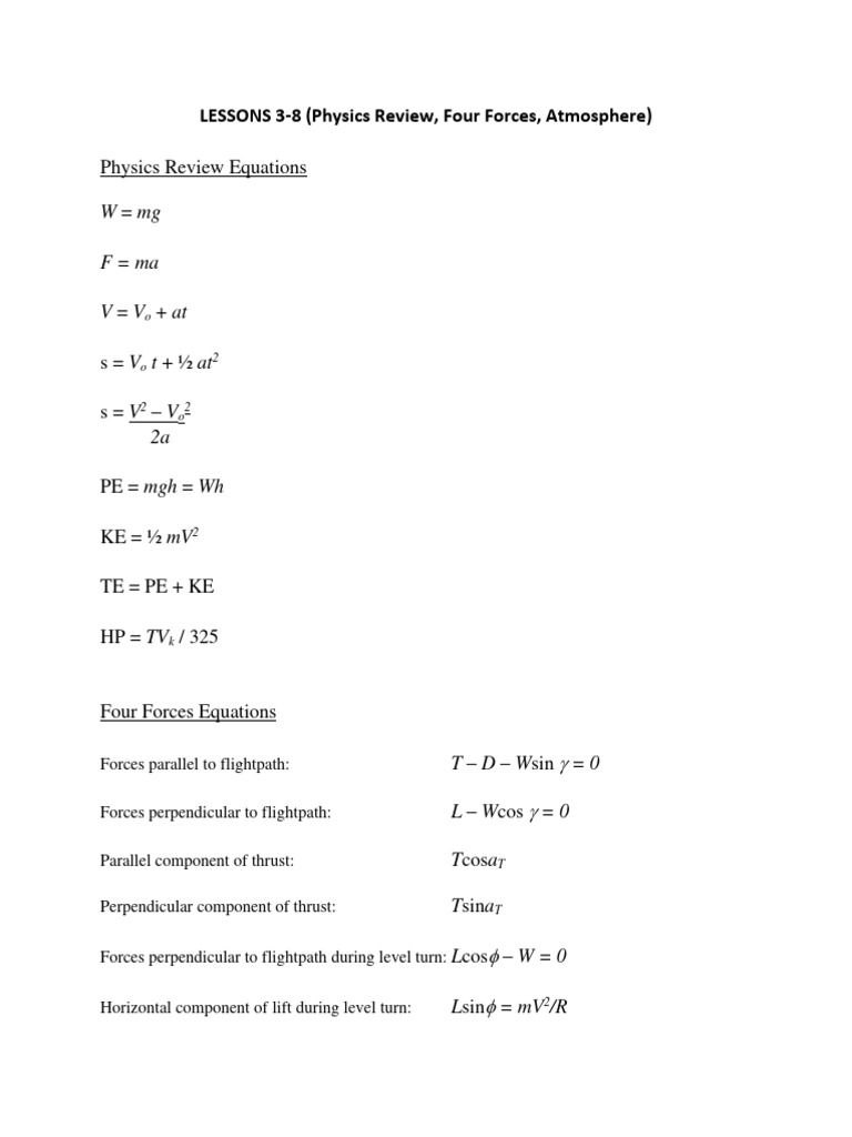 Physics and Flight Dynamics Equations | PDF | Mach Number | Drag (Physics)