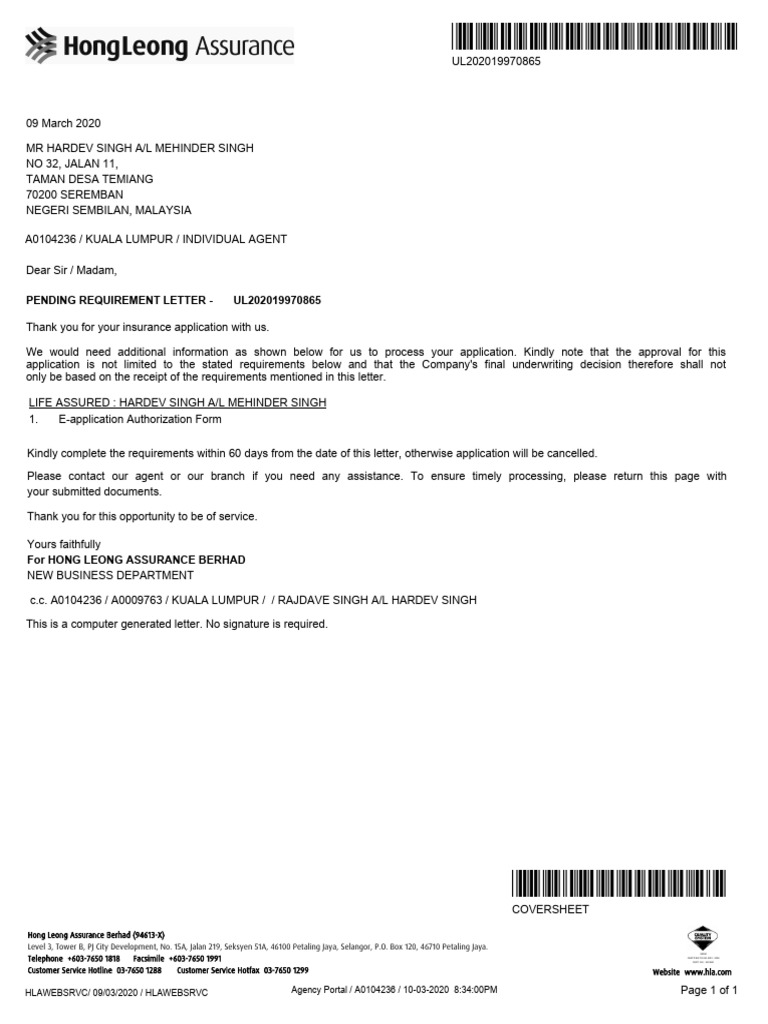 Pending Insurance Application Requirements | PDF