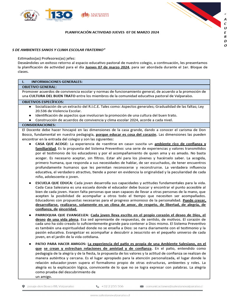 Planificación de Clases 07 de Marzo 2024 | PDF
