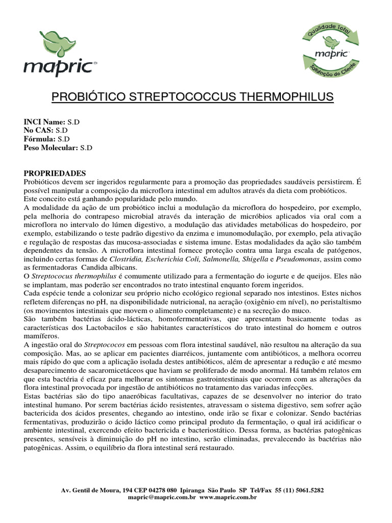 Propriedades e Benefícios do Streptococcus thermophilus | PDF ...