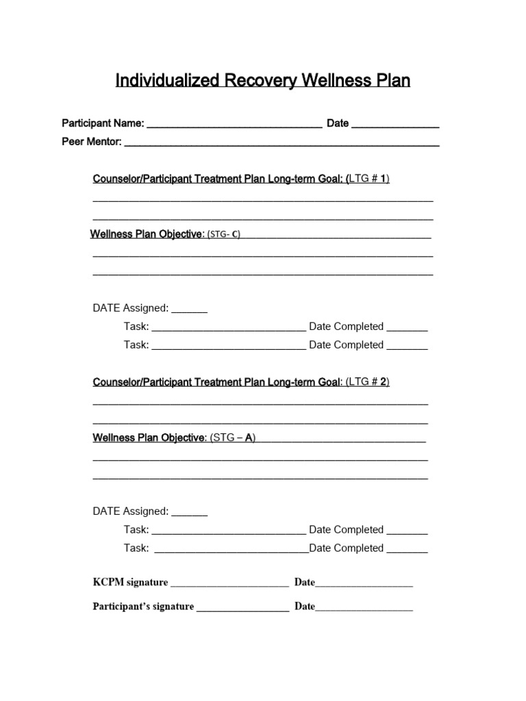 Personal Recovery Plan Pdf – Recovery Plan Template – TMDQWA