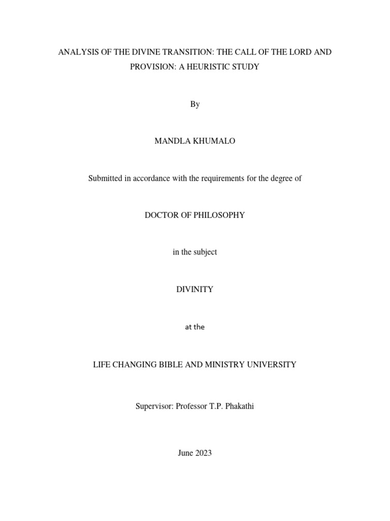 Divine Transformation Phd Dissertation Mandla Khumalo Download Free