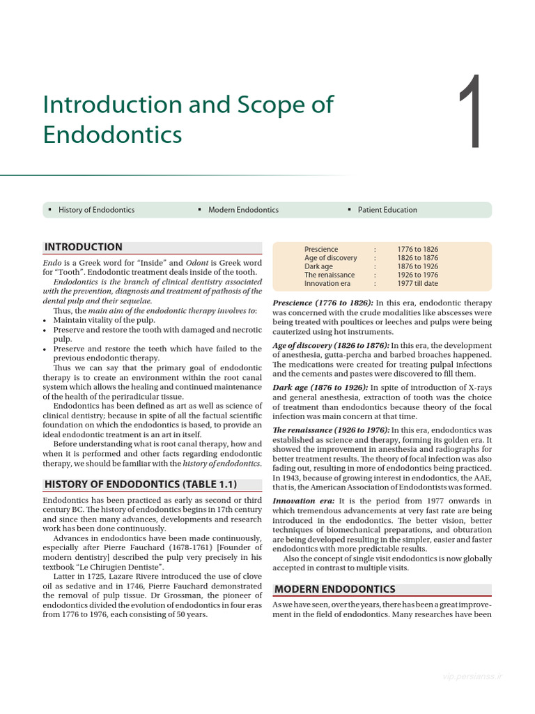 Overview of Endodontics History | PDF | Human Tooth | Dental Anatomy