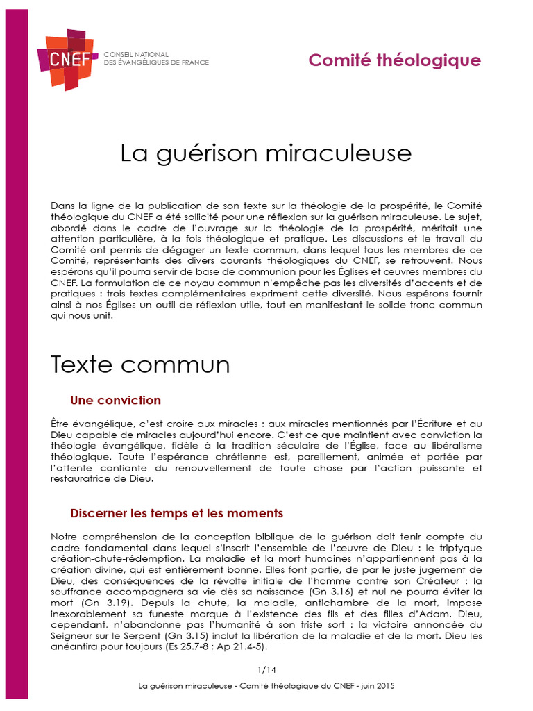 Réflexion sur la guérison miraculeuse | PDF | Miracle | Évangile selon Marc