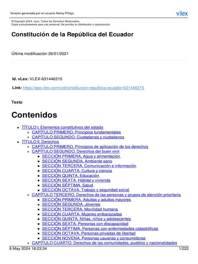Constitucin de La Repblica Del Ecuador Cdigos | PDF | Derecho ...