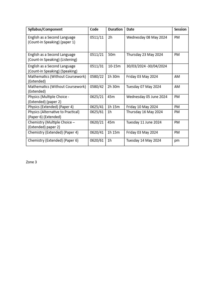 2024 timetable zone 3 PDF