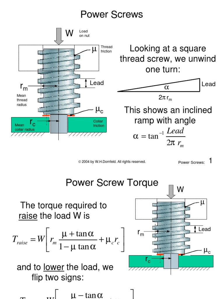 Power Screws: Looking at A Square Thread Screw, We Unwind One Turn: W | PDF