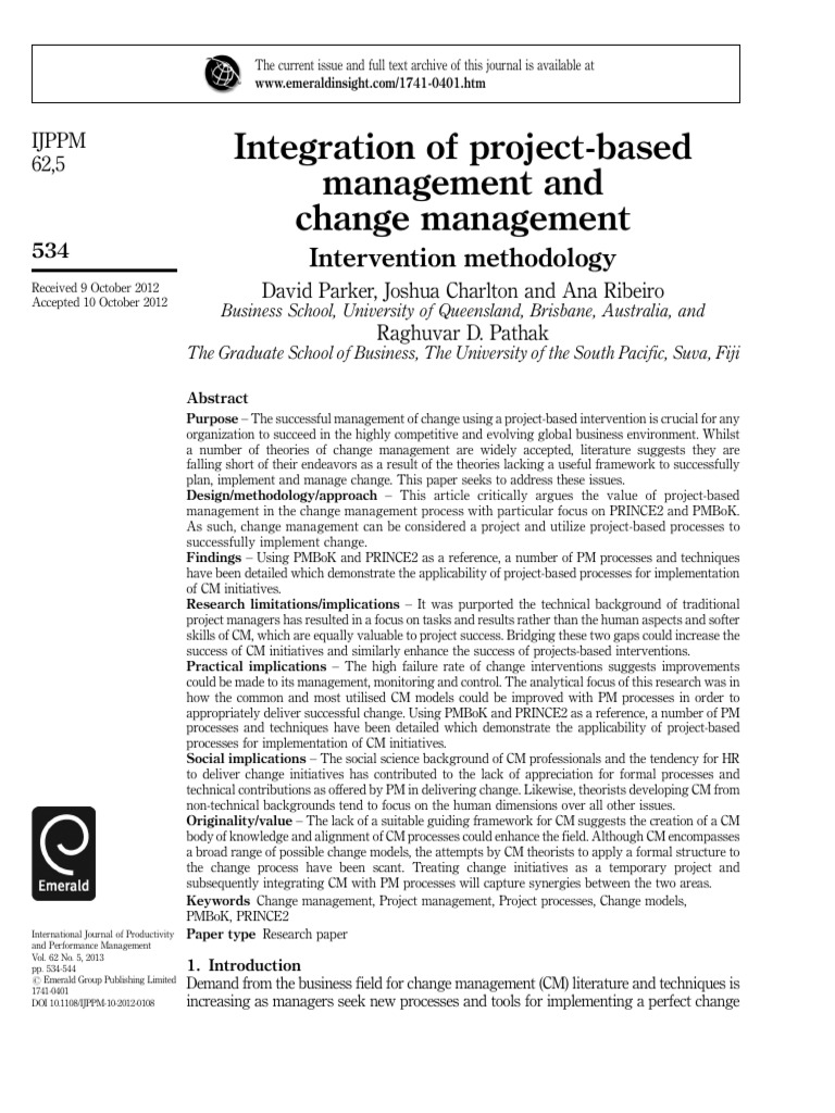 Integrating Change and Project Management | PDF | Risk | Project Management