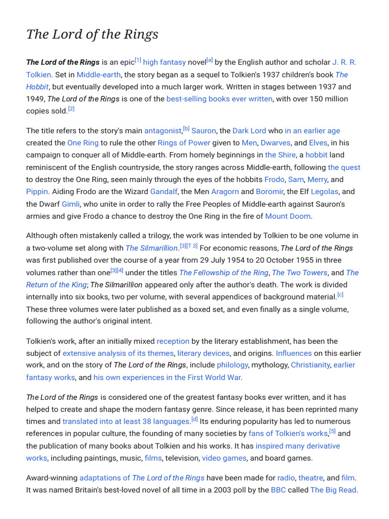 The Lord of The Rings - Wikipedia | PDF | The Lord Of The Rings ...