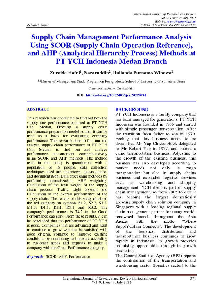 Supply Chain Performance Analysis at PT YCH | PDF | Performance ...