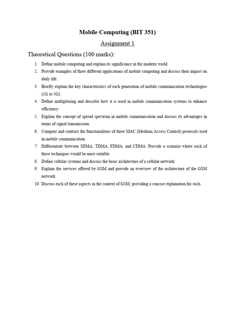 Mobile Computing Assignment Overview | PDF | Cellular Network ...