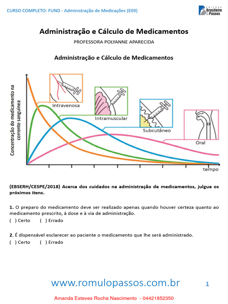 Administração e Cálculo de Medicamentos | PDF | Veia | Concentração