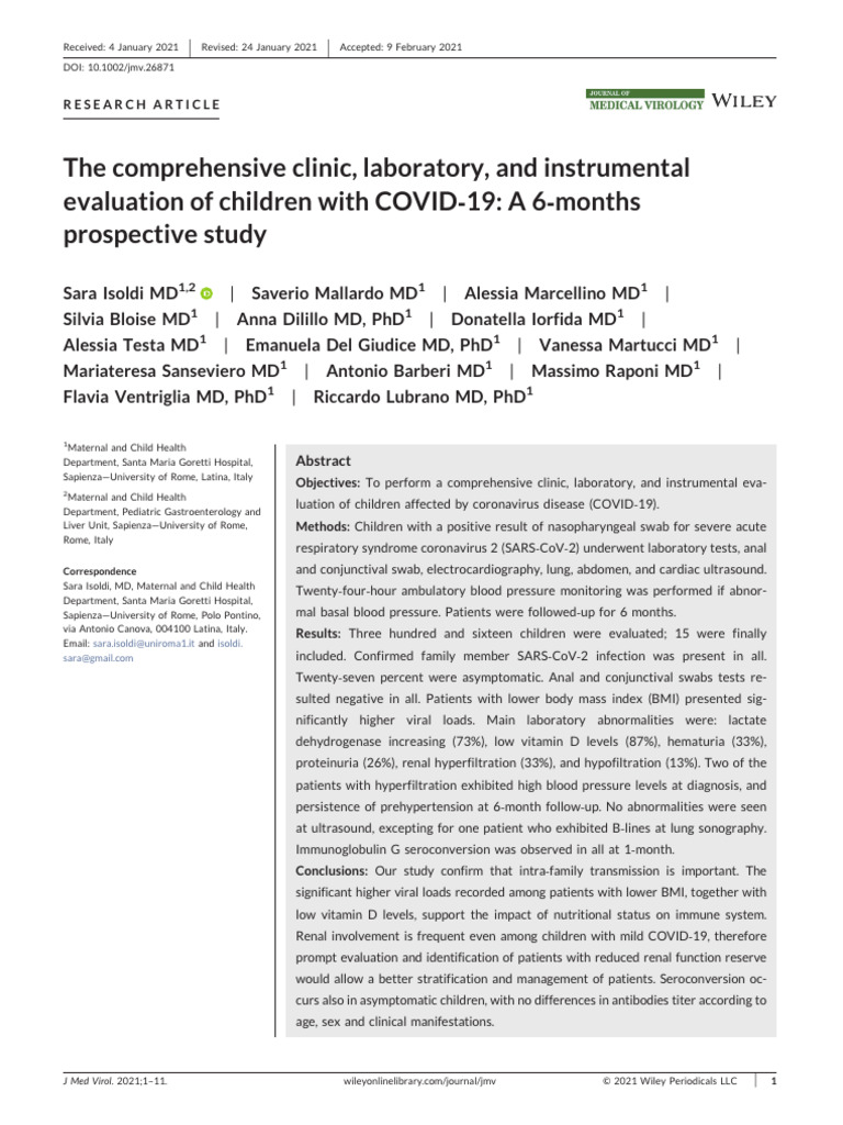 The Comprehensive Clinic, Laboratory, and Instrumental Evaluation of ...