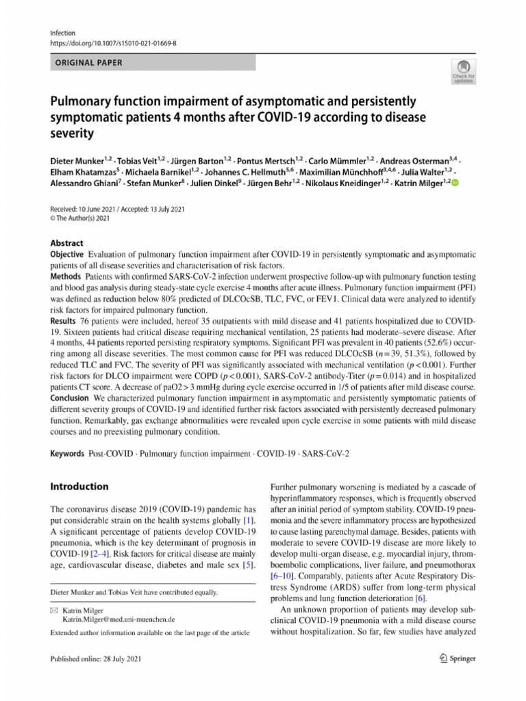 Pulmonary Function Impairment of Asymptomatic and Persistently | PDF