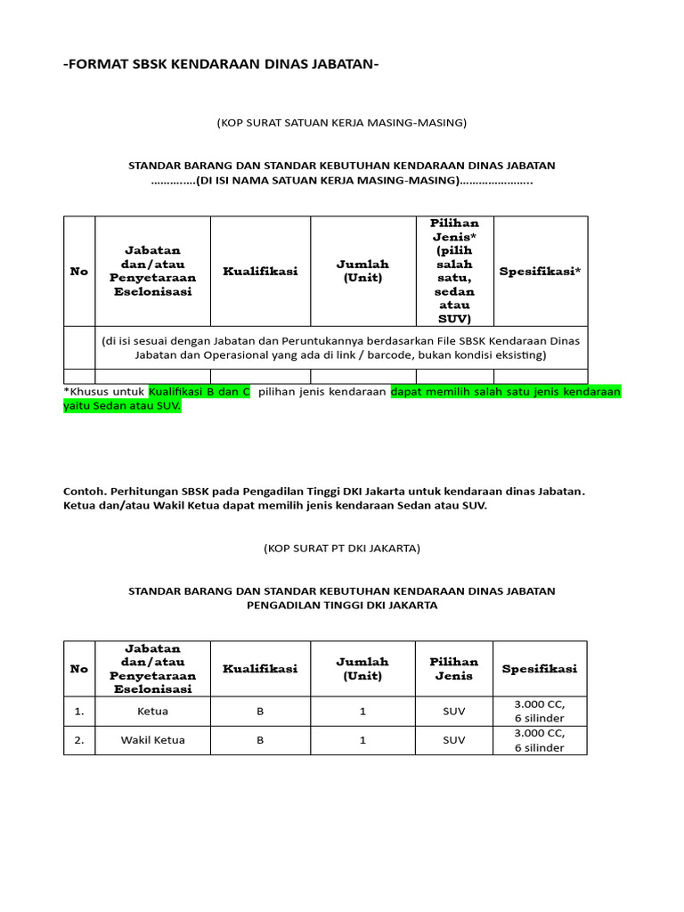 Format SBSK Kendaraan Dinas Jabatan | PDF