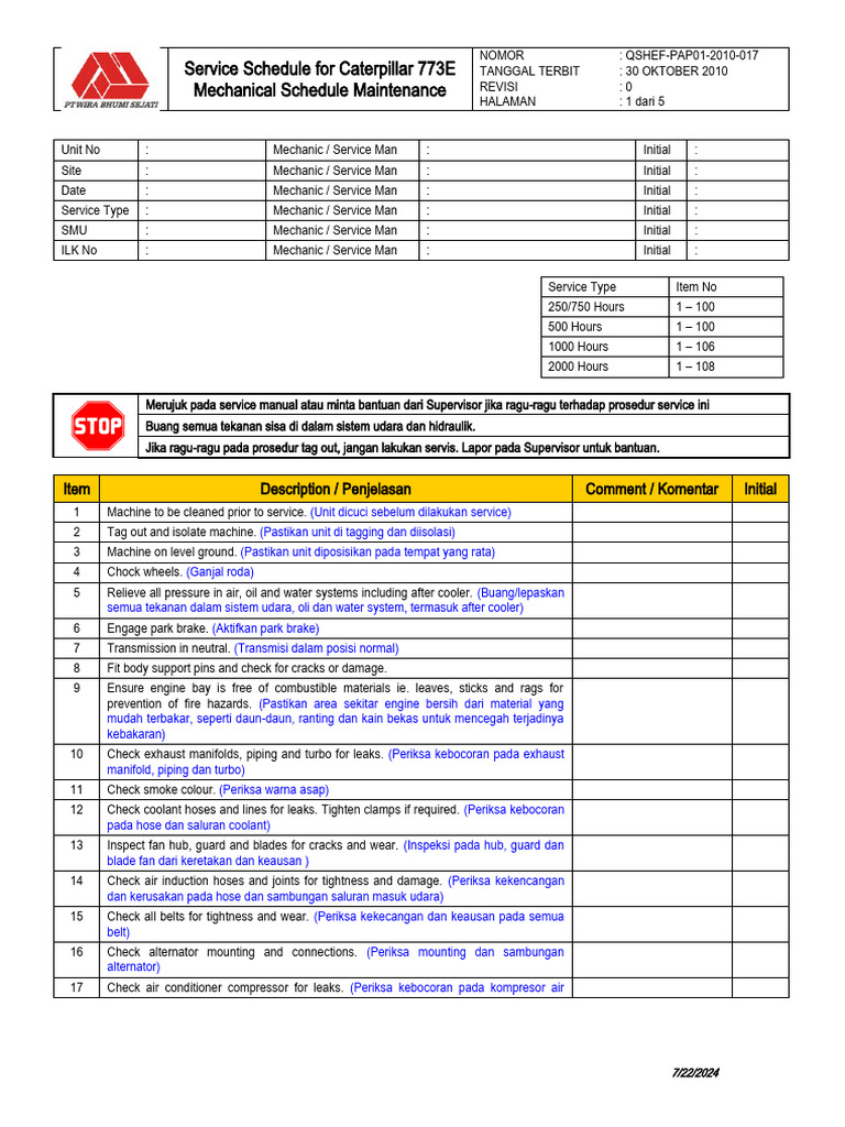 CATERPILLAR ENGINE MAINTENANCE SCHEDULE visual data 7