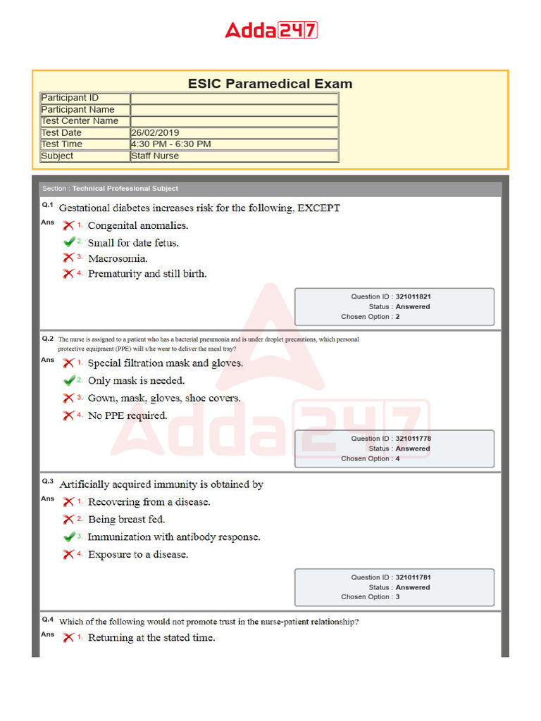ESIC Staff Nurse Official Paper Held On 26 Feb 2019 Shift 3 1 | PDF ...