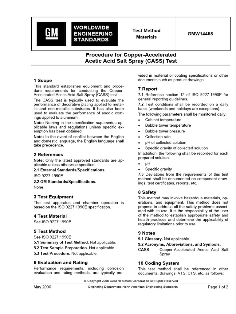 CASS Test Method GMW14458 Standards | PDF | Specification (Technical ...