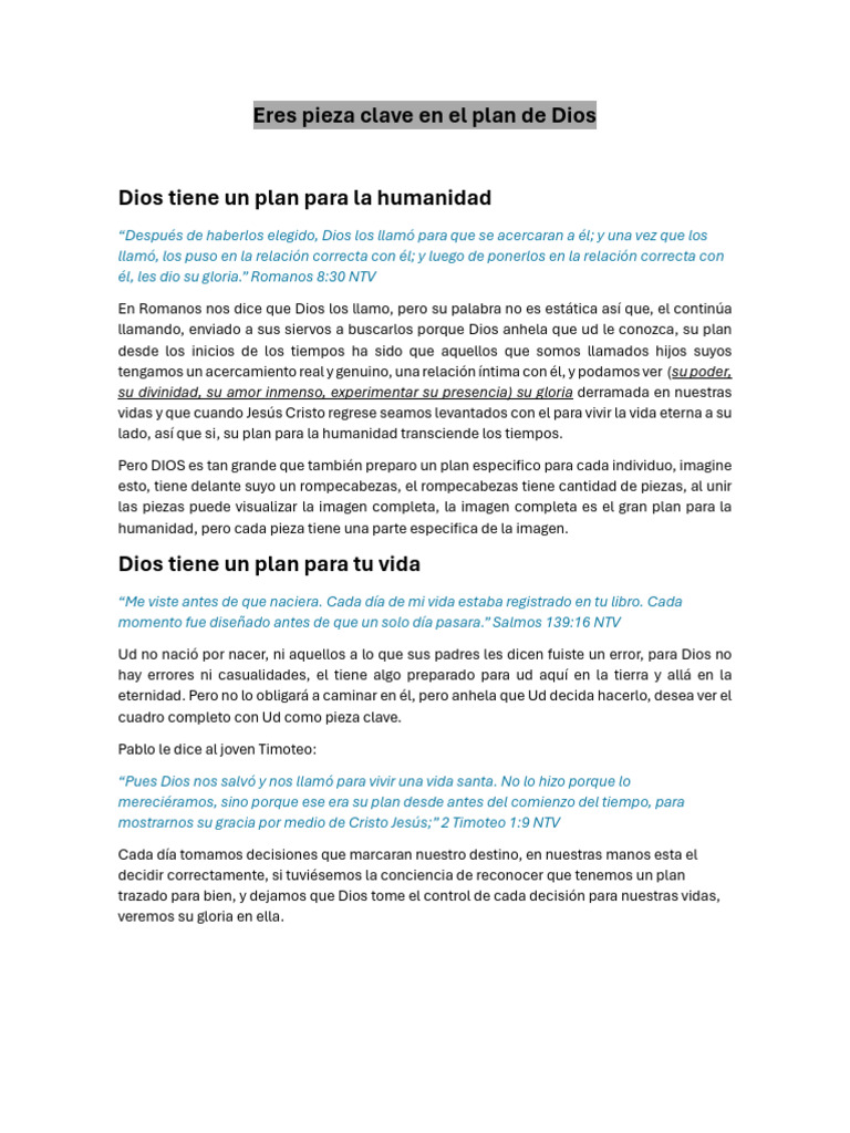 Eres pieza clave en el plan divino | PDF | Dios | Cristo (título)