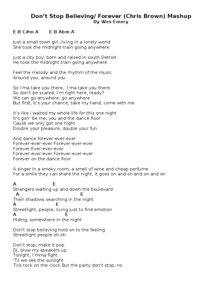 Don T Stop Believing Forever Chris Brown Mashup With Chords
