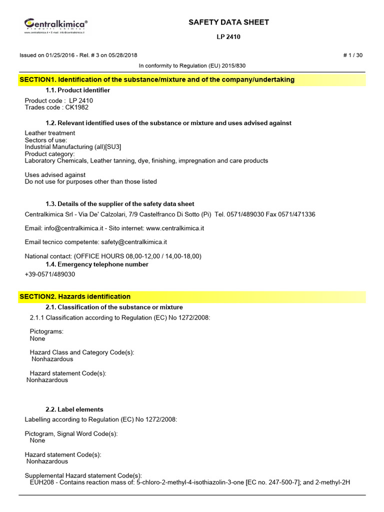 Safety Data Sheet for LP 2410 | PDF | Mixture | Liquids