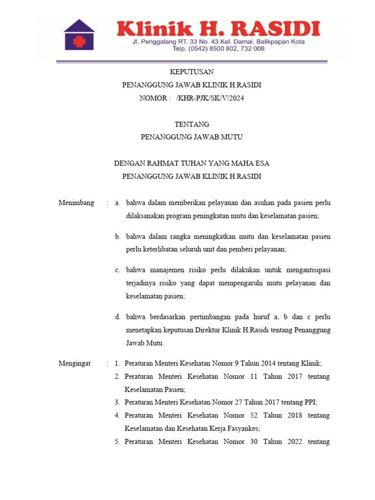 Penanggung Jawab Mutu Klinik Rasidi | PDF