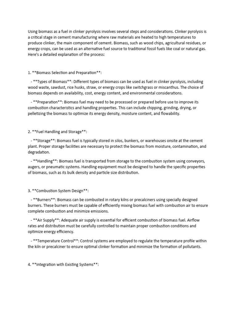 Biomass As Fuel in Clinker Pyro Process | PDF | Combustion | Fuels