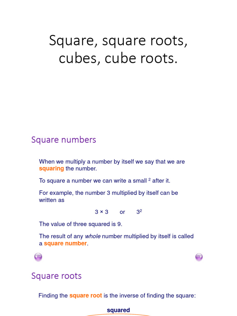 Square, Square Roots, Cubes, Cube | PDF | Square Root | Numbers