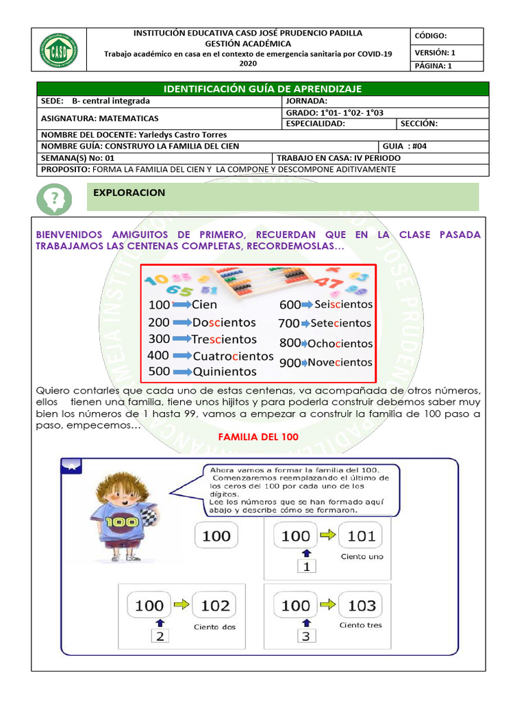 Guía de Matematicas 1° - Cuarto Periodo 2020 | PDF | Aprendizaje ...
