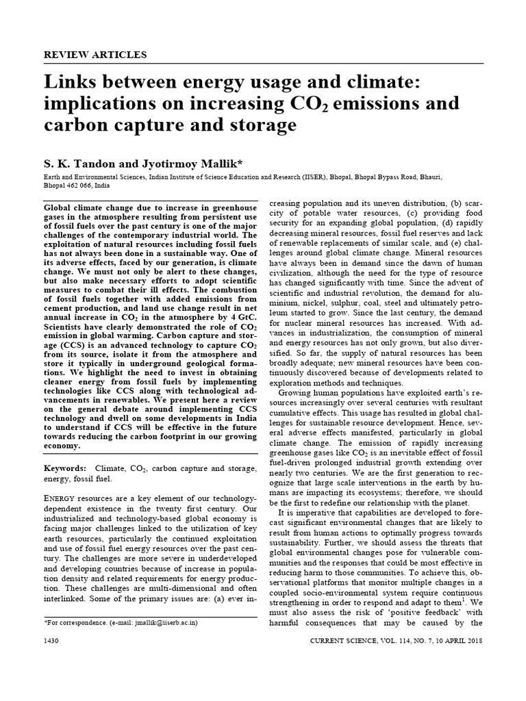 Energy Use and Climate Change - Tandon | PDF | Carbon Capture And ...