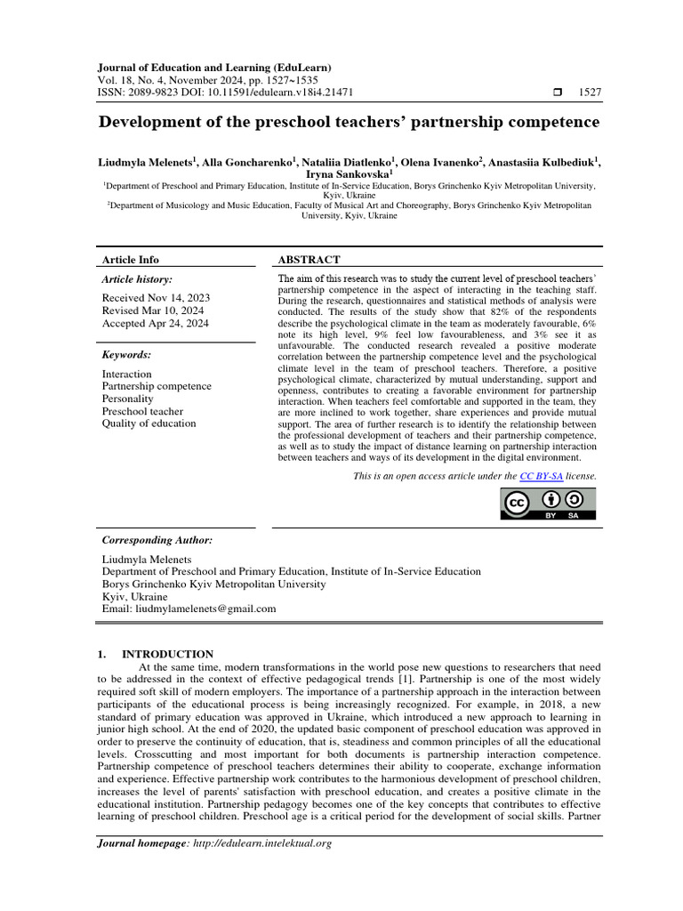 Development of The Preschool Teachers' Partnership Competence | PDF ...