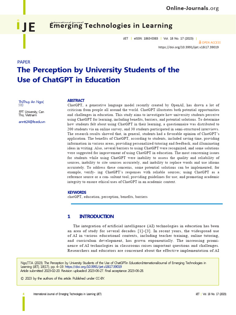 Student Perceptions of ChatGPT in Education | PDF | Artificial ...