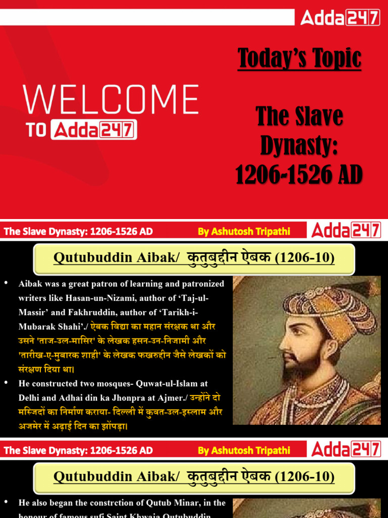 Today's Topic The Slave Dynasty: 1206-1526 AD | PDF