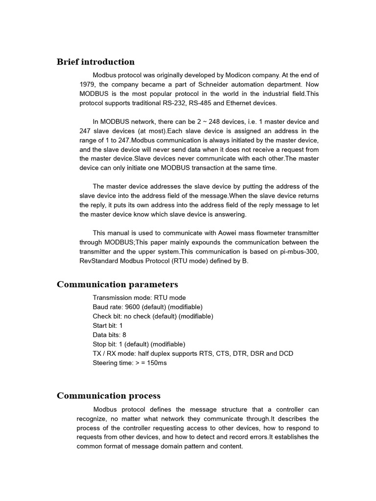 KFMH Coriolis Mass Flow Meter Modbus Protocol | PDF | Computer ...