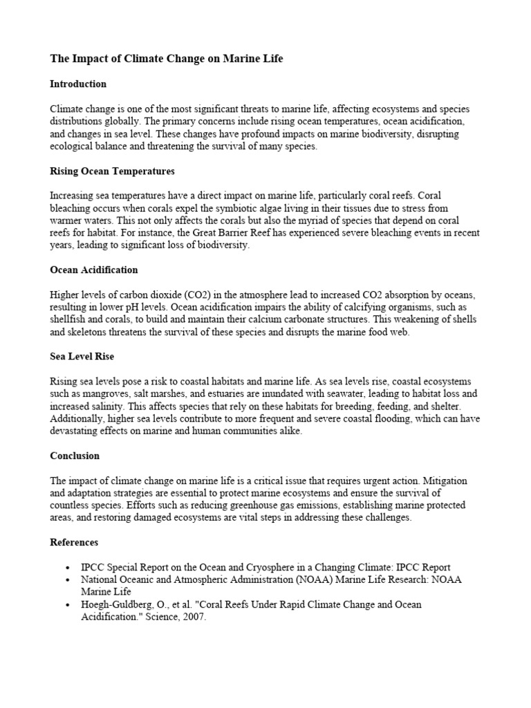 Research Paper The Impact of Climate Change On Marine Life | PDF ...